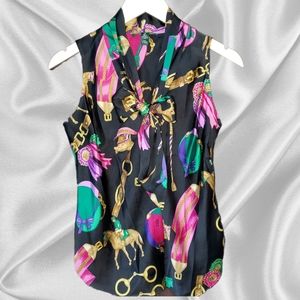 Ralph Lauren Equestrian Derby Black Blouse Sz 4